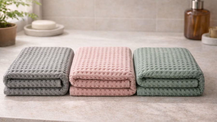 Stone Grey vs Blush Pink vs Eucalyptus Green: Which Waffle Towel Color Looks Premium in Bathrooms?