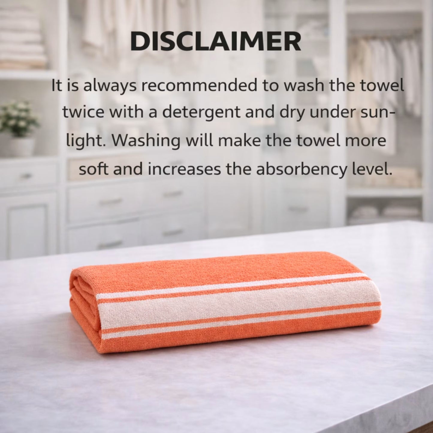 Care disclaimer: wash towel twice with detergent and sun-dry before use for better softness and absorbency