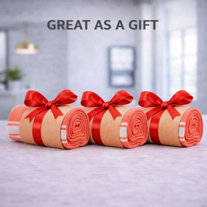 Gift-ready: Zaruva orange bamboo cotton towel set of 3 rolled with ribbon, great as a gift